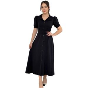 Vestido Moda Evangélica Longuete Com Cinto Botões Gola
