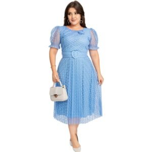 Vestido Moda Evangélica Plissado Cinto Tule Detalhe Gripir