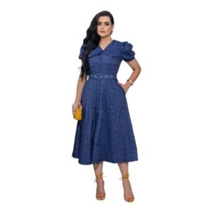 Vestido Moda Evangélica Bordado Detalhe Babado Botões Cinto