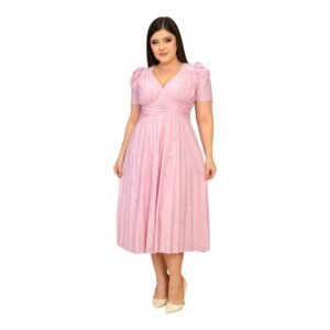 Vestido Moda Evangélica Mídi Detalhe Transpassado Plissado