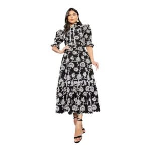 Vestido Moda Evangélica Max Mídi Cinto 100% Algodão Bordado
