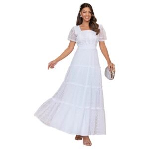 Vestido Moda Evangélica Longo Tule Lastex Guipir 3 Marias