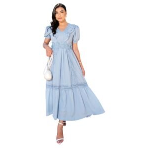 Vestido Moda Evangélica Mídi Musseline Flor Guipir Zíper