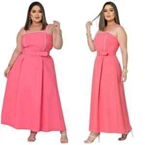 Vestido Moda Versátil Verão Longo Detalhes Cinto Saia Evasê
