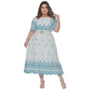 Vestido Plus Size e Slim Longuete Lese Bordado Saia Forrada