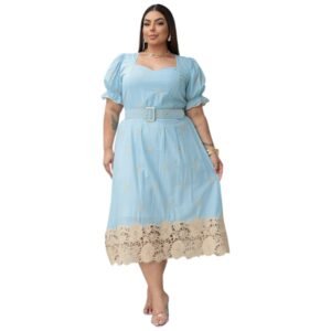 Vestido Feminino Lese Bordado Algodão Plus size Moda Cristâ