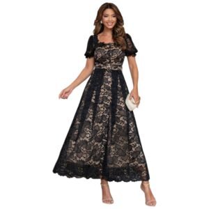 Vestido Moda Evangelica Renda Forrada Cinto Botões Evasê