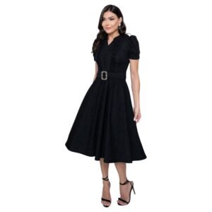 Vestido Moda Evangélica Godê Botões Detalhe Babado Cinto