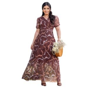 Vestido Moda Evangélica Longo Tule Forrado Faixa Laço
