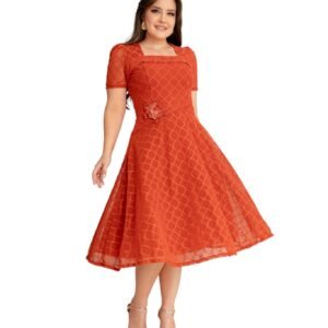 Vestido Moda Evangélica Detalhe Flor Pérolas Tule Forrado