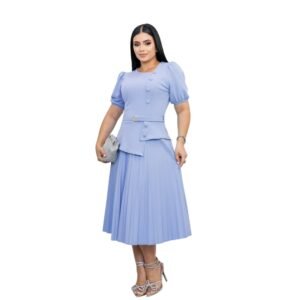 Vestido Moda Evangélica Cristã Mídi Plissada Botões Cinto