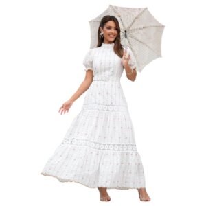 Vestido Moda Evangélica Mídi Laise Bordado Premium Renda