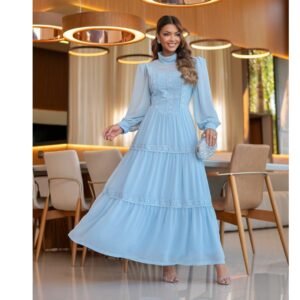 Vestido Moda Evangélica Max Mídi 100% Poliéster Guipir Zíper