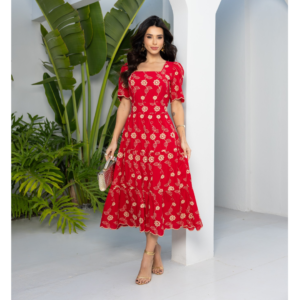 Vestido Moda Evangélica Feminino Lese de Algodão Bordado